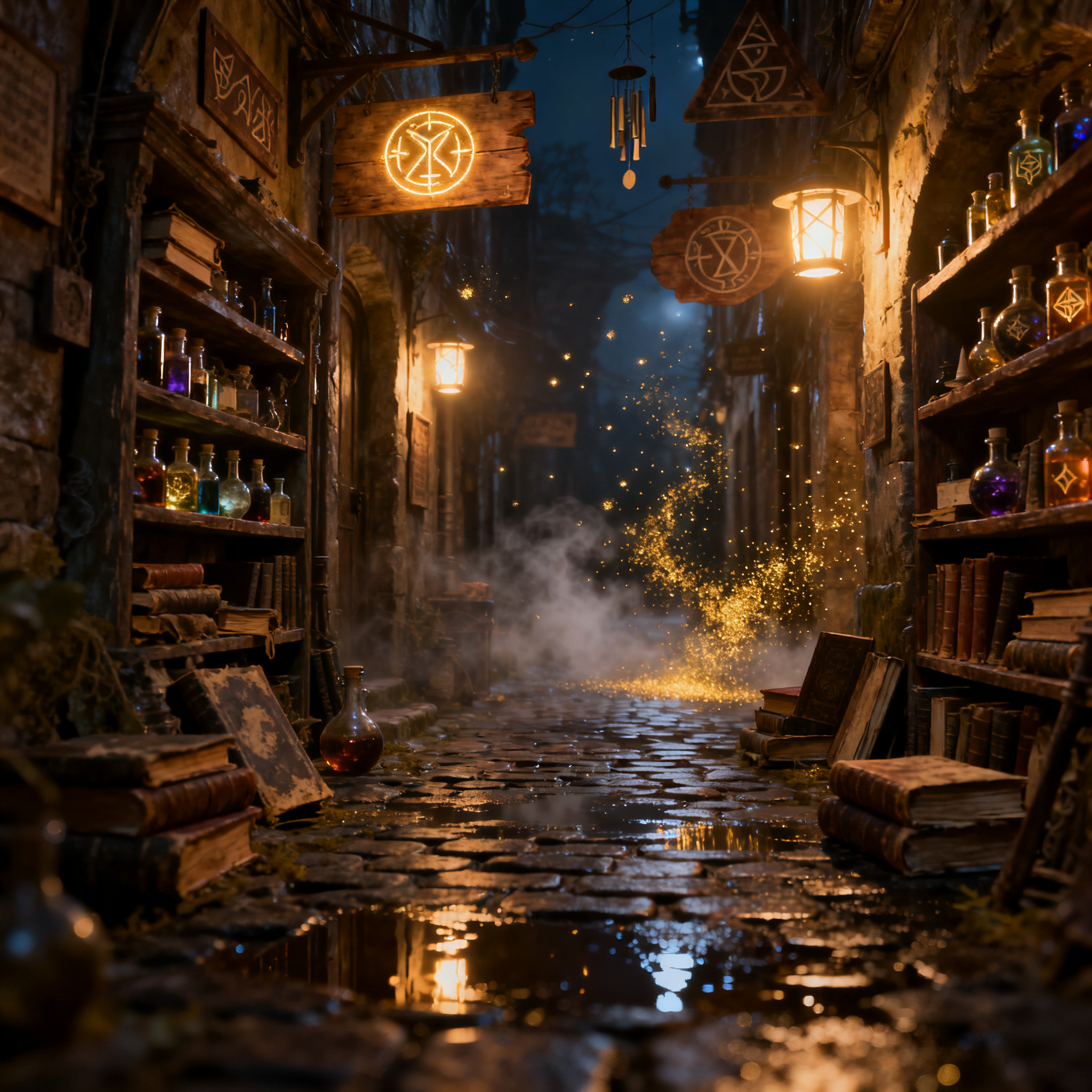 W- LoRA 魔法小巷场景图像