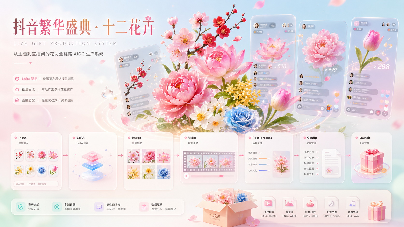 抖音繁华盛典十二花卉礼物 AIGC 生产方案主视觉